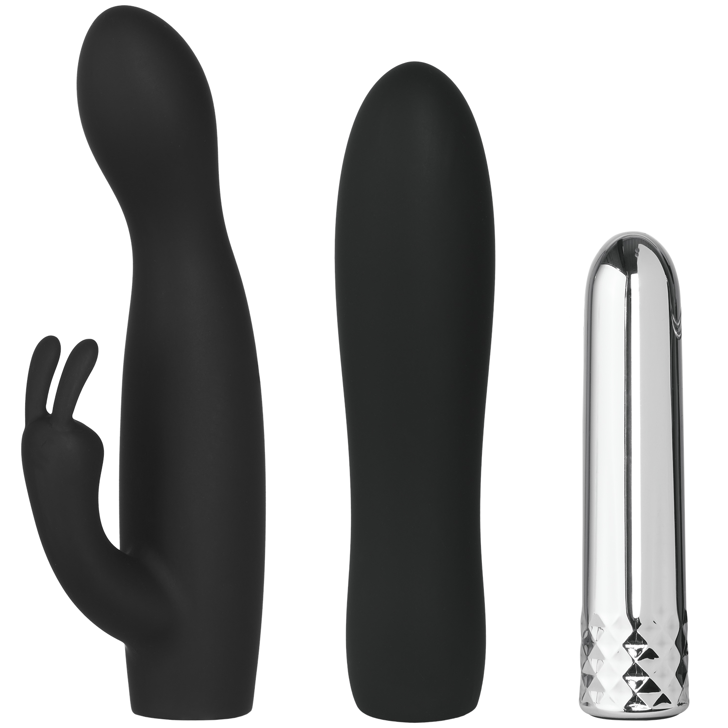 Sinful Double Trouble Rechargeable Rabbit and Wand Bullet Vibrator Set - Black